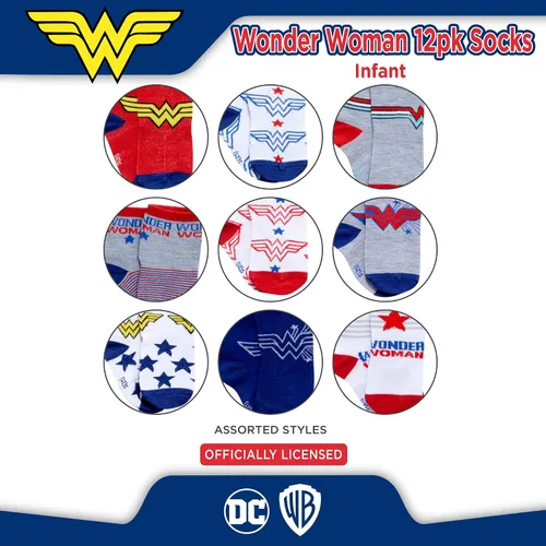 Miniatura 6 de DC Comics Baby Boys and Girls Socks - 12 Pack Batman, Wonder Woman, Superman, Justice League, Super Girl Socks (0-24M)