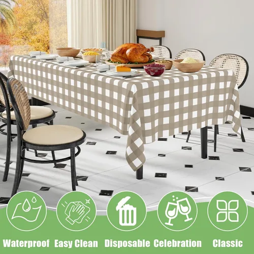 Miniatura 7 de Smiry Paquete de 3 Manteles Desechables de Cuadros Gingham Color Caqui - 54" x 72" Mantel de Plástico de Servicio Pesado, Cubiertas de Mesa