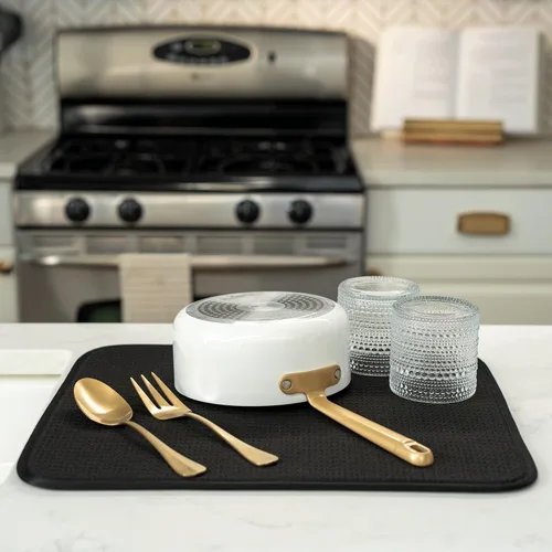 Miniatura 4 de S&T INC. Tapete de microfibra para secado de platos, reversible y absorbente para cocina, de 16 x 18 pulgadas, color negro