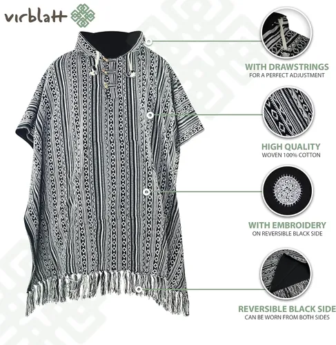 Miniatura 6 de virblatt - Poncho mexicano para hombre 100% algodón poncho de manta reversible poncho de lana hippie Baja con capucha pancho