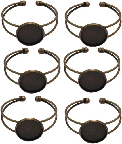 Miniatura 11 de Exceart 6 unidades de pulseras con ajuste de cabujón redondo en blanco, bandejas de bisel ajustables, pulseras para bricolaje y fabricación de joyas