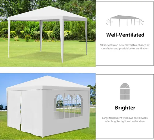 Miniatura 3 de LEMY Tienda de Fiesta, Carpa Gazebo para Exteriores de 10'x10' con Paredes Laterales Removibles y Ventanas, Tienda Blanca Resistente al Agua