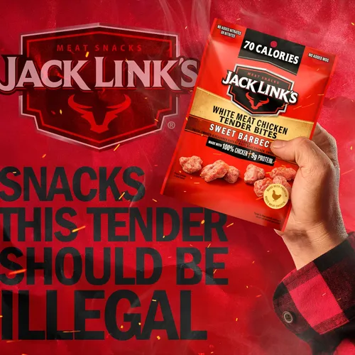 Miniatura 6 de Jack Link's Sweet BBQ White Meat Chicken Tender Bites - Bocadillos de proteína de carne real listos para comer, 0.23 onzas de proteína por porción