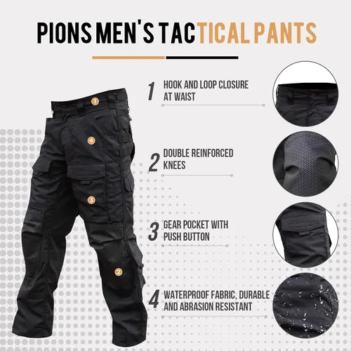Miniatura 3 de PIONS Pantalones tácticos impermeables para hombre, pantalones de senderismo multifuncionales, rodillera duradera con múltiples bolsillos