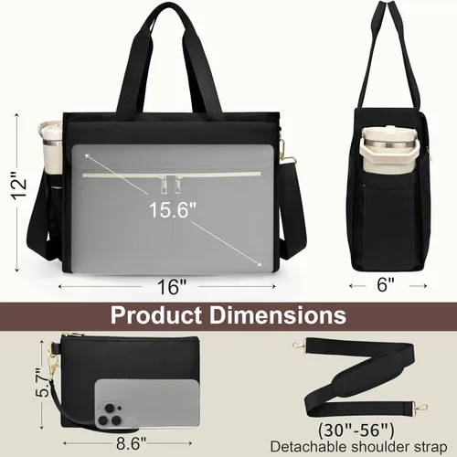 Miniatura 3 de Bolsa para laptop para mujer, bolsa de trabajo de 15.6 pulgadas con compartimentos, bolsa de enfermera, profesora, bolso de oficina grande y ligero