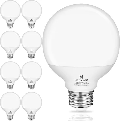 Paquete de 8 bombillas de baño, bombillas LED de luz diurna de 5000 K, base E26 equivalente a 40 W, bombilla G25 para espejo de maquillaje de baño,