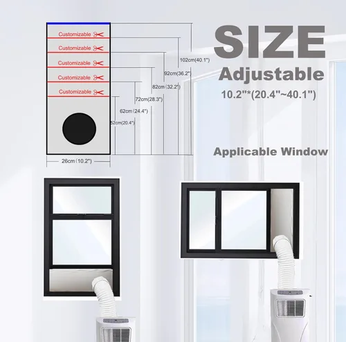 Miniatura 6 de Kit de ventilación portátil para ventana de aire acondicionado (titanio plateado + negro 100% bloque de luz): sello universal grueso portátil