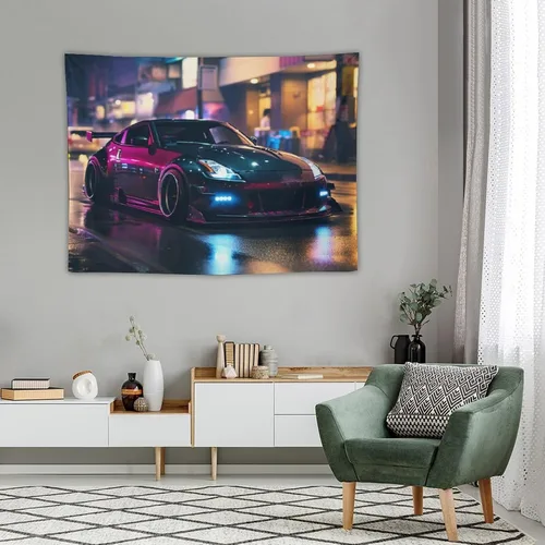 Miniatura 4 de FeoYoed Tapiz para colgar en la pared, cortina para dormitorio, hogar, sala de estar, tapiz de pared Jdm Car 370z negro fresco neón noche 30 x 40