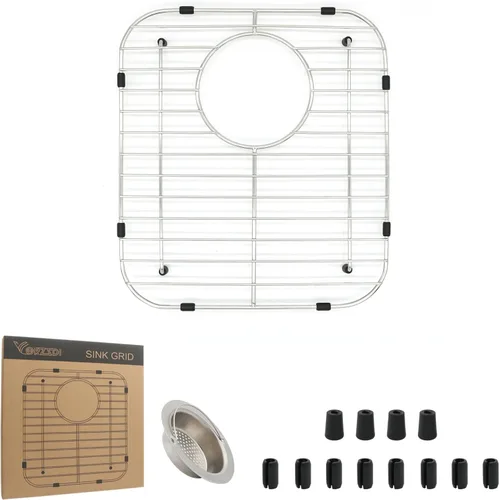 Rejilla para fregadero de cocina de 11-3/4 x 12-1/4 pulgadas, protector de fregadero de cocina resistente con colador integrado y drenaje trasero,