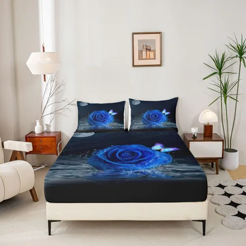 Miniatura 5 de Erosebridal Juego de sábanas tamaño King para niñas y mujeres, diseño de flores y mariposas, juego de ropa de cama para el día de San Valentín