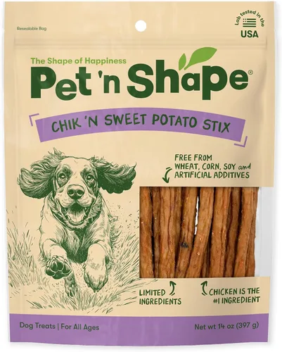 Pet 'n Shape Chik 'n Sweet Potato Stix - Golosinas para perros, fabricadas y obtenidas en los Estados Unidos, 14 onzas