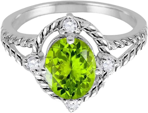 Miniatura 3 de MauliJewels Anillos para mujer de 1.85 quilates con peridoto y diamantes, punta de oro blanco de 10 quilates
