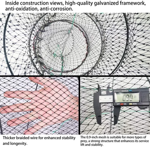 Miniatura 2 de Trampas plegables portátiles para cangrejos, redes plegables para langosta, camarón, carpa, cangrejos de río, alambre de acero galvanizado, malla