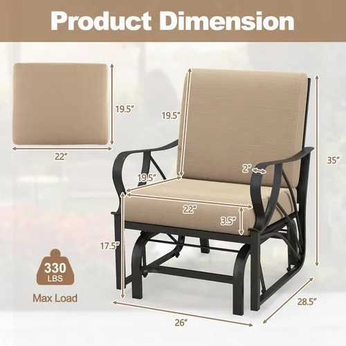 Miniatura 3 de Tangkula Planeador de patio al aire libre, silla deslizante con marco de metal con cojín, silla ergonómica para patio al aire libre para una sola