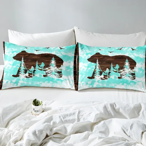 Miniatura 4 de Juego de funda de edredón de oso para niños, juego de ropa de cama de animales salvajes para niños, naturaleza, vida silvestre, oso, pájaro, juego