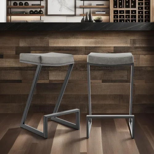 Miniatura 2 de Armen Living Atlantis Backless Faux Leather and Brushed Stainless Steel Bar Stool