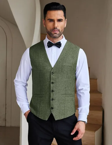 Miniatura 2 de COOFANDY Chaleco de traje casual para hombre, chaleco formal ajustado para negocios, chaleco de deshierbe