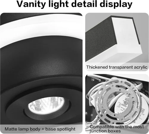 Miniatura 5 de SOLFART BK-3C - Luces LED de tocador para baño, lámparas de baño negras, 3 colores de temperatura regulable de 48 pulgadas