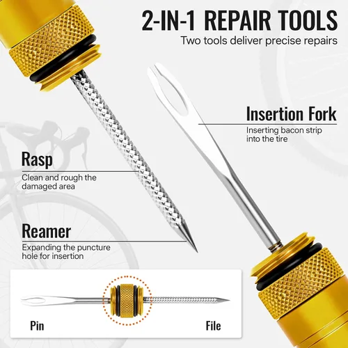 Miniatura 2 de BWSHLF Kit de reparación de neumáticos de bicicleta sin cámara para bicicletas de montaña y bicicletas de carretera, kit de tapones de neumáticos