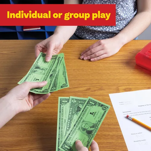 Miniatura 5 de LEARNING ADVANTAGE Billetes de juego de un dólar Juego de 100 Tamaño como efectivo real Dinero de juego para enseñar moneda y contar