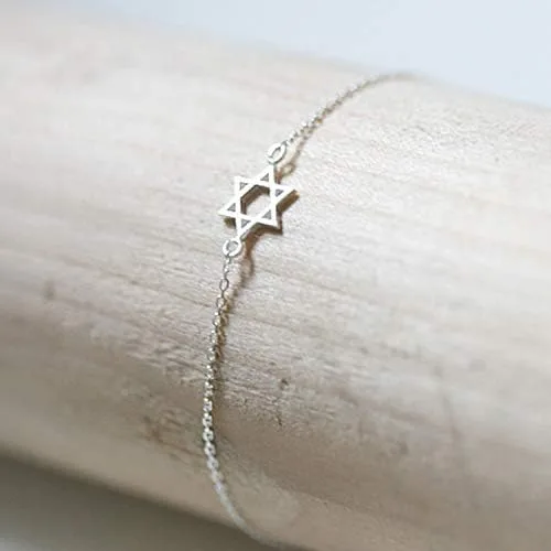 Miniatura 5 de BELUCKIN Estrella judía de David pulseras de cadena pequeña oro Siler David Charm Pulsera (plata), Zinc