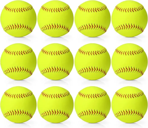 Miniatura 7 de Lewtemi Pelota de sóftbol de práctica deportiva amarilla de 12 pulgadas, tamaño y peso oficiales, pelota de sóftbol de lanzamiento lento