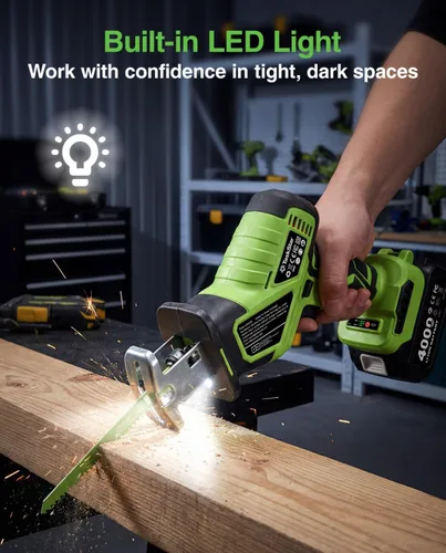 Miniatura 8 de TaskStar Sierra recíproca inalámbrica 21V: sierra recíproca con una sola mano con motor sin escobillas de 0-3500 RPM, 2 baterías de 4.0 Ah, 8
