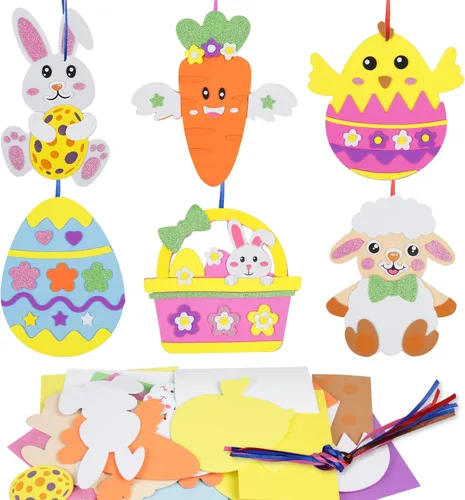 Miniatura 15 de Fennoral Paquete de 12 calcomanías de espuma con diseño de conejito para niños, para manualidades, manualidades, decoración de fiestas, regalos