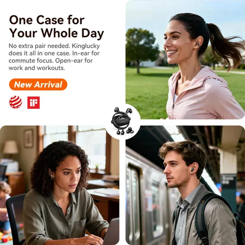Miniatura 3 de Kinglucky Auriculares inalámbricos 2 en 1, auriculares intrauditivos y abiertos con clip, ajuste cómodo, auriculares Bluetooth 5.4 con micrófono
