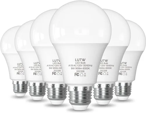 Miniatura 11 de Bombillas LED A19 E26, 60 W Eqv, 9 W, 2700 K, no regulables, paquete de 6 900 lúmenes, luz blanca cálida, ideal para iluminación de dormitorio