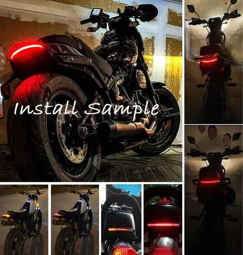 Miniatura 4 de Luz trasera universal para motocicleta, luz de freno trasero de motocicleta de parada y señal de giro, tira flexible de 48 LED de 8 pulgadas