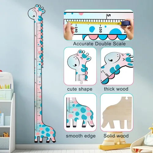 Miniatura 3 de Tabla de crecimiento de madera para niños, tabla de altura de jirafa para niños y niñas, tabla de medición para la altura de los niños