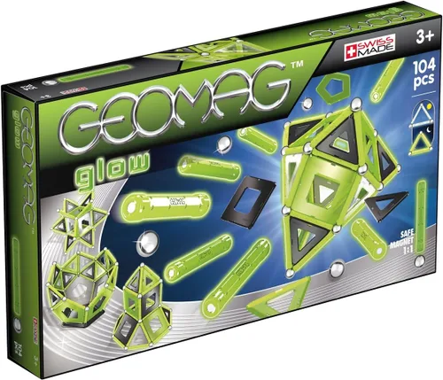 Geomag Kit Glow - Juego de construcción magnética de 104 piezas que brillan en la oscuridad