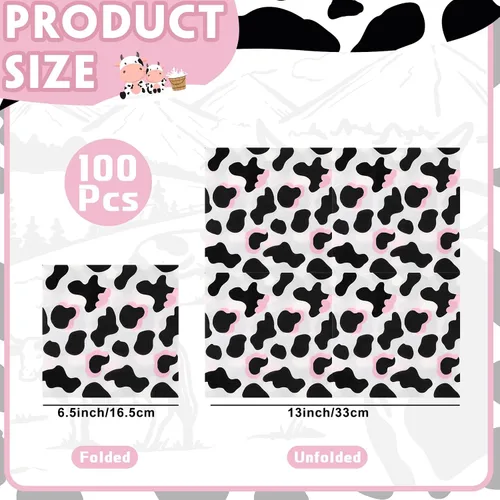 Miniatura 3 de Fainne Paquete de 100 servilletas con estampado de vaca y vaquera rosa, 2 capas, servilletas de fiesta de animales de granja, 13 x 13 pulgadas