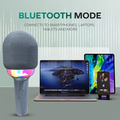 Miniatura 6 de Coby Micrófono LED para karaoke, micrófono inalámbrico con 5 modos de luz y 4 modos de cambio de voz, altavoz Bluetooth compatible con smartphone