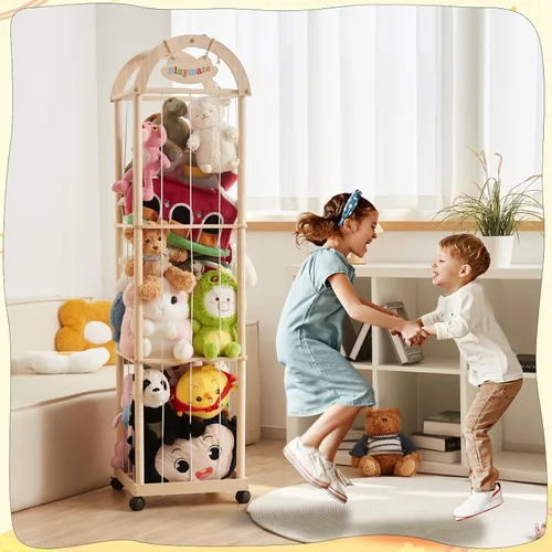 Miniatura 5 de Organizador grande de almacenamiento de animales de peluche, 61 pulgadas de alto de madera de alta calidad, lindo soporte para juguetes de zoológico