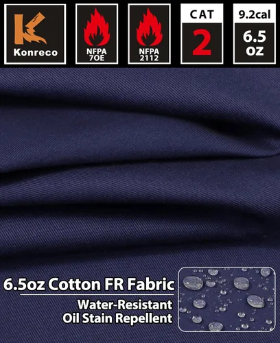 Miniatura 5 de KONRECO Camisas FR para hombre, 6.5 onzas, ligeras, uniformes de trabajo, resistentes al fuego, para soldar, repelente al agua y a las manchas