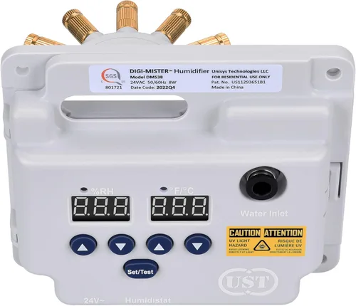 Humidificador Evaporativo para Toda la Casa Montado en Conducto de Horno con 8 LEDs UV-C, Niebla Fría Atomizante de Capacidades Variables para