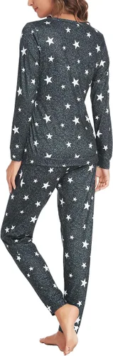Miniatura 5 de Ekouaer Conjunto de ropa interior térmica de maternidad y lactancia, conjunto de pantalones largos de punto a rayas, capa base superior e inferior