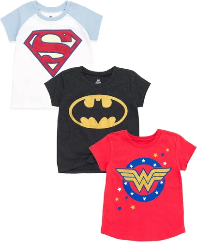 DC Comics Liga de la Justicia Batgirl Super Girl Wonder Woman - Paquete de 3 camisetas para niños pequeños a grandes