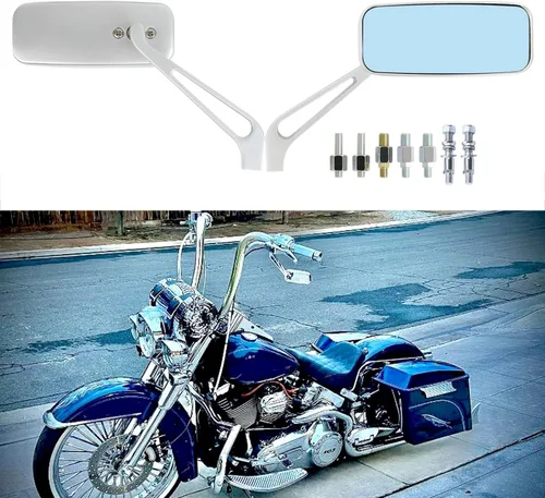 Miniatura 11 de Espejos retrovisores de manillar rectangular de 8 mm/10 mm en color negro para motocicletas, compatibles con Harley Street Glide, Road King
