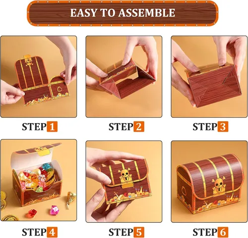 Miniatura 5 de Chinco Cofre de tesoros de cartón, cofre del tesoro pirata, caja de regalos para Halloween, juego de pirata, fiesta temática de piratas