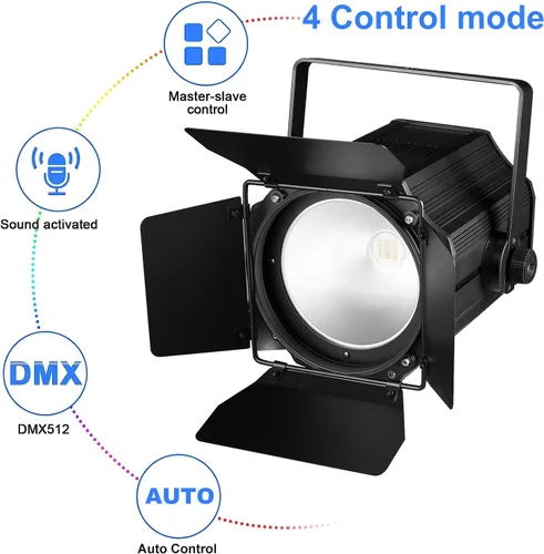 Miniatura 6 de Luces de escenario COB con puertas de granero, luz par COB de 200 W, LED 3500 ~ 7500 K, blanco cálido y blanco, DMX512 con sonido maestro-esclavo