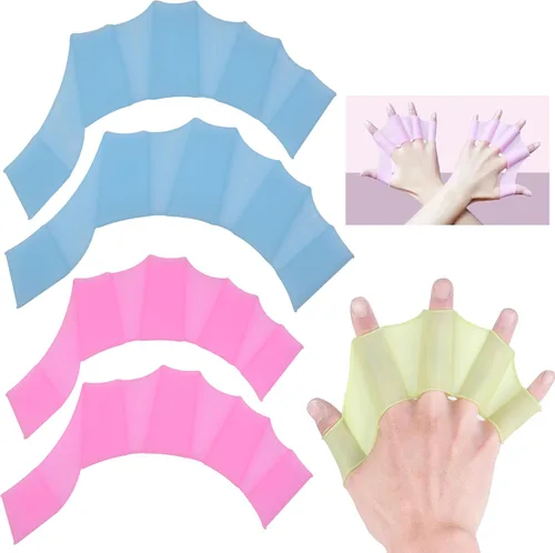 Miniatura 4 de 3 pares de palas de natación de mano, aletas de natación para entrenamiento de natación, paletas de mano de malla de silicona, guantes de natación