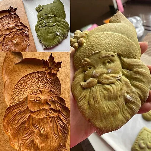 Miniatura 11 de Molde de Galletas de Madera Herramienta de Decoración de Galletas de Madera Moldes de Galletas 3D Molde de Hornear Gracioso Arte de Relieve Navidad