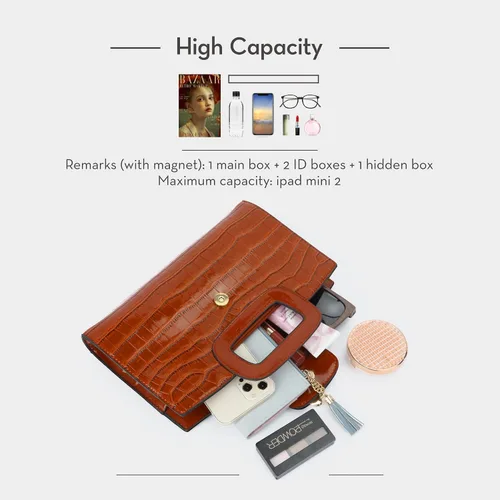 Miniatura 5 de LUPBOK Women Top Handle Satchel Handbags Flap Tote Clutch Purse Vintage Crocodile Pattern Shoulder Bag