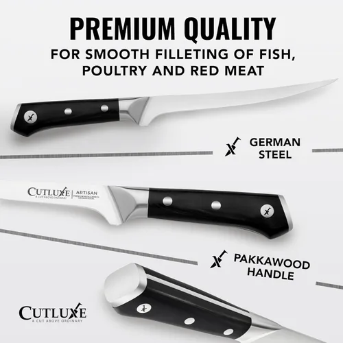 Miniatura 3 de Cutluxe - Cuchillo de filetear para pescado y carne – Cuchillo deshuesador de 7" afilado como una navaja – Acero alemán de alto carbono flexible