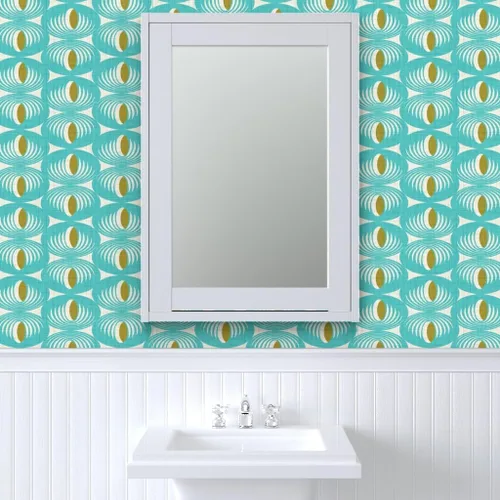 Miniatura 9 de Spoonflower Papel tapiz autoadhesivo para despegar y pegar, diseño geométrico moderno de mediados de siglo, color verde aguamarina, papel tapiz