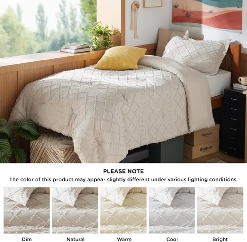 Miniatura 7 de Bedsure Juego de Edredón Tamaño Twin – Edredón beige, ropa de cama Boho con mechones estilo shabby chic para niños, juego de ropa de cama vintage