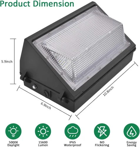 Miniatura 5 de Paquete de luz LED de pared de 100 W, fotocélula del atardecer al amanecer, 13000LM 5000K luz diurna AC100-277V IP65 impermeable LED paquete